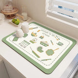 Qfdian  Diatomaceous Earth Absorbent Kitchen Mat Quick Dry Dish Pad Non Slip Countertop Protector Washable Reusable Easy Clean Home Use