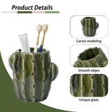 Qfdian  Cute Ceramic Cactus Toothbrush Holder Toothbrushes and Small Toiletries Organizer Multi Purpose Storage Rack Bathroom Accessorie
