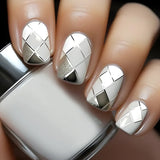 Qfdian 24Pcs Simple Fake Nail with Broken Diamond Short Square Press on False Nails Gradient White Wearable Ballet Full Cover Nail Tip