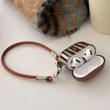 Qfdian  Retro Brown Green Irregular Stripe Earphone Case for AirPods 1 2 3 4 Pro 2 Cover  for AirPods Pro 3 With Hand Strap Lanyard