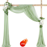 Qfdian  2 Panels-6 Yards Wedding Arch Draping Fabric Sage Green Chiffon Fabric Drapery Party Ceiling Drapes Archway Drapes for Wedding S