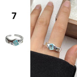 Qfdian  Minimalist Handmade Zircon Ring Simple Design Retro Texture Crystal Ring Irregular Shape Matte Finish Gemstone Ring