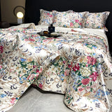 Qfdian 2025 new high-end luxury silky Sleeping naked digital printing washed silk style Bedding Set Duvet Cover Bed Sheet Pillowcases