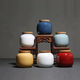 Qfdian Solid Color Ceramic Tea Can with Bamboo Lid Portable Travel Storage Box Sealed Coffee Candy Jar Decoration Mini Jar Home Decor