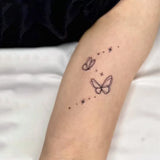 Qfdian  Minimalist Line Art Double Butterfly Star Tattoo Sticker Waterproof Long Lasting Fine Line Temporary Tattoo for Women Arm