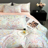 Qfdian  Flower Printed Duvet Cover Set Satin Silk Bed Cover Sets for Summer Queen/King Size Silky plumones de cama Coolling Bedding Set