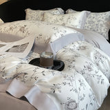 Qfdian Luxury Digital Printing Flowers and Plants Bedding Set Lyocell Eucalyptus Fiber Soft Silky Duvet Cover Bed Sheet Pillowcase 4Pcs