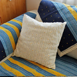 Qfdian 2pcs Blue Printed Flowers Pillowcases Bohemian White Ruffled Fringe for Living Room Bedding Pillow Covers Country Vintage Decors