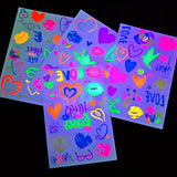 Qfdian  4 Sheets Neon Lip Heart Tattoo Stickers Waterproof Temporary Tattoos for Valentine'S Day Music Parties Romantic Gifts