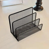 Qfdian 1 Pcs Black Desktop Office Storage Grid Metal Three-layer Business Card File Office Supplies Storage Rack