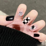 Qfdian 24pcs Simple Almond False Nails Sets Blush Design Press on Nails Art Datachable Short Oval Fake Nail with Jelly Glue Manicure