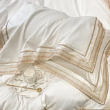 Qfdian Premium 1000TC Egyptian Cotton Luxury Gold Embroidery Hotel Style Bedding Set Duvet Cover Flat/Fitted Bed Sheet Pillowcases 4Pcs