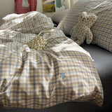 Qfdian  ‌Plaid Bedding Set Korean Style Simple Soft Bed Sheet Set Queen King Size Duvet Cover Set No Filling With Pillowcases Home Decor