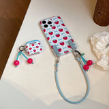 Qfdian  Blue polka dot bow strawberry pendant Airpods4/3 earphone protective case cover 2pro second and third generation new