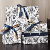 Qfdian  6Pcs Navy Blue Red Flower Butterfly Leaves Art Line Drawing Portable Gift Bags with Ribbon for Wedding Birthday Party Guest Gift