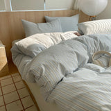 Qfdian  Ins Nordic Bedding Set Striped Pure Cotton Duvet Cover Set Skin-Friendly Single Twin Full Queen Size Flat & Fitted Sheets Set
