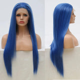 Qfdian Blue Wig Long Straight Synthetic Lace Front Wig Glueless Wigs Ready to Wear Dark Blue Wigs for Women Party Cosplay Frontal Hair