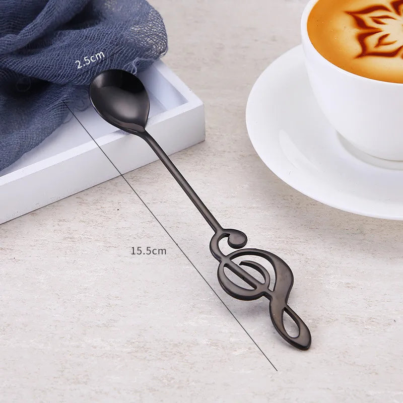 Qfdian Stainless Steel Musical Notes Coffee Spoon Stirring Cup Spoon Music Stick Ice Cream Gift Spoon Kitchen Tool Accessories