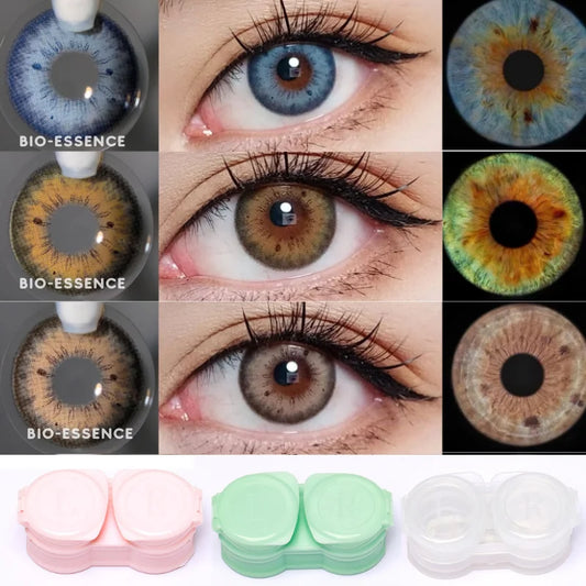 Bio-essence 1 Pair Colored Contact Lenses for Eyes Natural Brown Lenses Monet lense Blue Lenses Gray Eye Contact with Lense Case