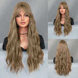 Qfdian  Long Curly Light Brown Wig For Women Daily Use High Density Layered Middle Part Hair Wigs Synthetic Wig With Fluffy Wig