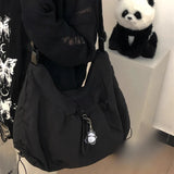 Qfdian  Y2k Aesthetic Vintage All Match Handbags Casual Women Drawstring Pleated Shoulder Bag Simple Streetwear Crossbody Bags Trendy