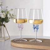 Qfdian  420ML Creative Pink Bow Cup Glass Desktop Decoration Home Christmas Party Drinkware Glass Cup Champagne Handmade Wine Glass Gift