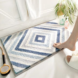 Qfdian  Simple Geometric Bathroom Non-slip Mat Microfiber Flocking Bath Mat Thick Plush Bathroom Rug Absorbent Non-slip Foot Mat Doormat