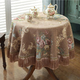 Qfdian  European Dustproof Tassel Table Cloth Embroidery Tablecloth Round Dining Desk Retro Table Cover Cloth Living Room Decor