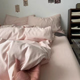 Qfdian  ‌Ins Nordic Bedding Set Plaid Striped Duvet Cover Set Soft Flat Sheets Set 2 Pillowcases Single Twin Full Queen Size Simple Style