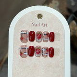 Qfdian  Size S Handmade Acrylic Press on Nails Short Square Round False Nails With Designs Ballet Sweet Cute Fake Nails With Glue