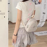Qfdian Women Students Kawaii Cute Mini Backpack Preppy Sweet Flower Print Chic Schoolbags Korean Y2k Aesthetic Fashion Girls Backpacks