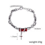 Qfdian  Punk Vintage Red Zircon Star Chain Bracelet For Women Men Couple Unisex Trend Goth Grunge Y2K Jewelry Charms Accessories Gifts