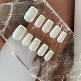Qfdian 10pcs Handmade French Tip Press On Nails White Simple Style for Daily Life False Fake Nails Short Coffin Finished Fingernails