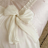 Qfdian  4Pcs Pink Ruffle Bow Lace Princess Wedding Bedding Set Lyocell Cotton Jacquard Duvet Cover Silky Soft Bed Linens Queen King Size