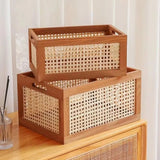 Qfdian  Vintage Rattanstorage Box Books Snacks Fruit Cosmetics Organizers Storage Woven Baskets Multifunction Organizers for Living Room