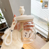 Qfdian  Kawaii Jumbo Boba Water Bottle With Straw For Girls Kids Large Capacity Cute Stirring Cup Portable Dual Drinking Plastic Cups