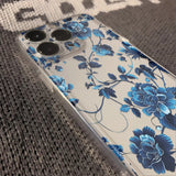 Qfdian  Blue Premium Flower Phone Case For iPhone 16 15 14 13 12 11 Pro Max Mini X XS SE 7 8 Plus 16E Shockproof Transparent Cover Funda
