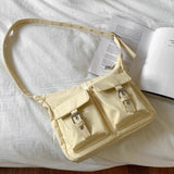 Qfdian Y2k Aesthetic Vintage Pockets Handbags All Match Women Streetwear Fashion Underarm Bag Simple Casual Chic Shoulder Bags Japanese