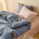 Qfdian  Striped Girls Flower Bedding Sets, Washed Cotton Bed Linens, Soft Quilt Cover Sheet Set, Simple Bedspread, Home Textiles