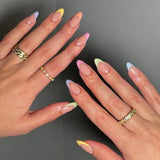 Qfdian 24Pcs Golden French Fake Nail with Almond Head Design Simple Oval False Nails Wearable Press on Nails Full Cover Nail Tips