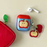 Qfdian Korea Cute Apple Transparent Blue Soft Earphone Case For AirPods 2 3 4 Pro 2 Bluetooth Earphone Charging Box Cover With Pendant