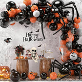 Qfdian  120Pcs Halloween DIY Spider Balloon Garland Arch Kit, Black Orange White Latex Balloons with Long Strip Balloons to Make Big Spi