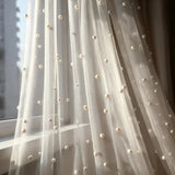 Qfdian  A white pearl-embroidered tulle drape that can be freely cut and is suitable for home décor and birthday party decorations.