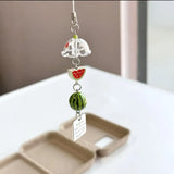 Qfdian INS Korea Watermelon Fruit Charm Phone Pendant Crystal Wristband Keychain Bracelet Lanyard Cord