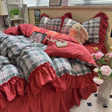 Qfdian Korean Bedding Set Luxury Quilt Cover Pillowcase Flat Bed Sheet Skirt Fitted Sheet Girl Princess Ruffle Home Textile Christmas