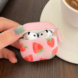 Qfdian Korea Cute Pink Strawberry Pattern Silicone Earphone Case for AirPods Pro 2 AirPods 4 AirPods 1 2 3 Soft Protection Cover Coque