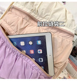 Qfdian Contrast Color Patchwork Pleated Backpacks College Casual Travel Bags for Women Y2k Aesthetic All Match Trendy Simple Schoolbags