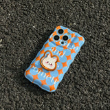 Qfdian Summer oringe and blue wave phone case for iphone 13 12 15 pro max 11 15pro 13promax 14 cute bunny stand holder rope cover shell