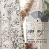 Qfdian Cotton Linen Curtains Floral Curtains for Living Room Rod Pocket Farmhouse Peony Flower Patterned Drapes Bedroom Window Curtain