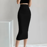 Qfdian  High Stretch Tight Skirts Women European and American Elegant High Waist Midi Skirts Hot Girl Slim Solid Black One Step Skirts